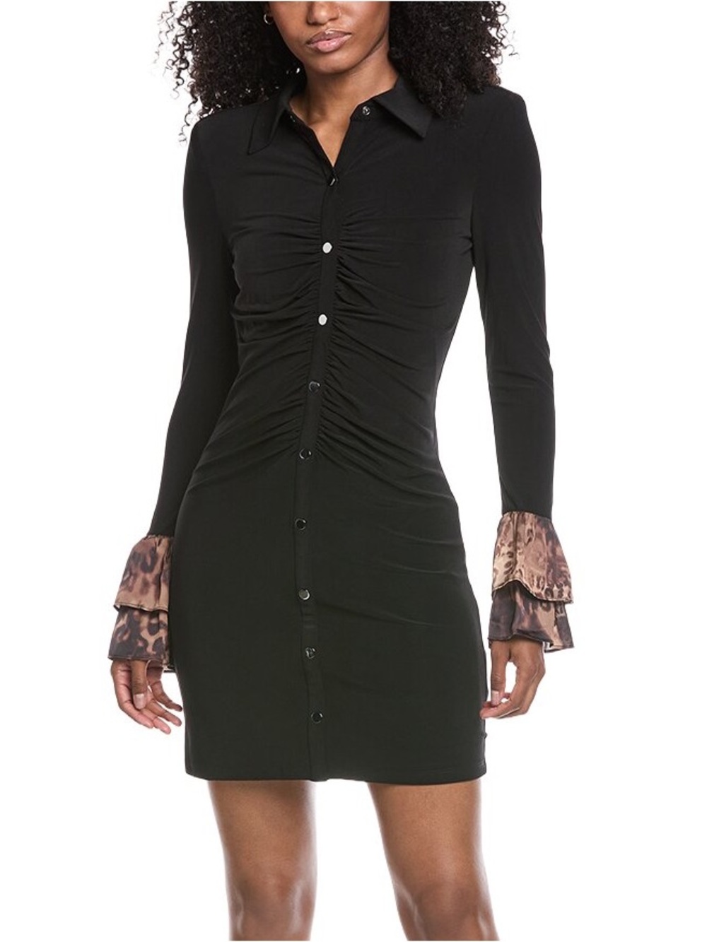 Ramy Brook Arden Brown Ruched Leopard Cuff Mini Dress Size S